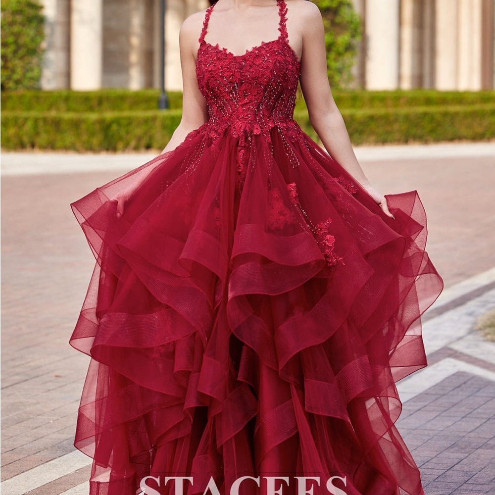 Red Lace Evening Gown